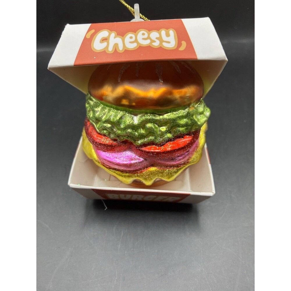Macy’s Holiday Lane Molded Glass Ornament Cheesy Hamburger-Foodie